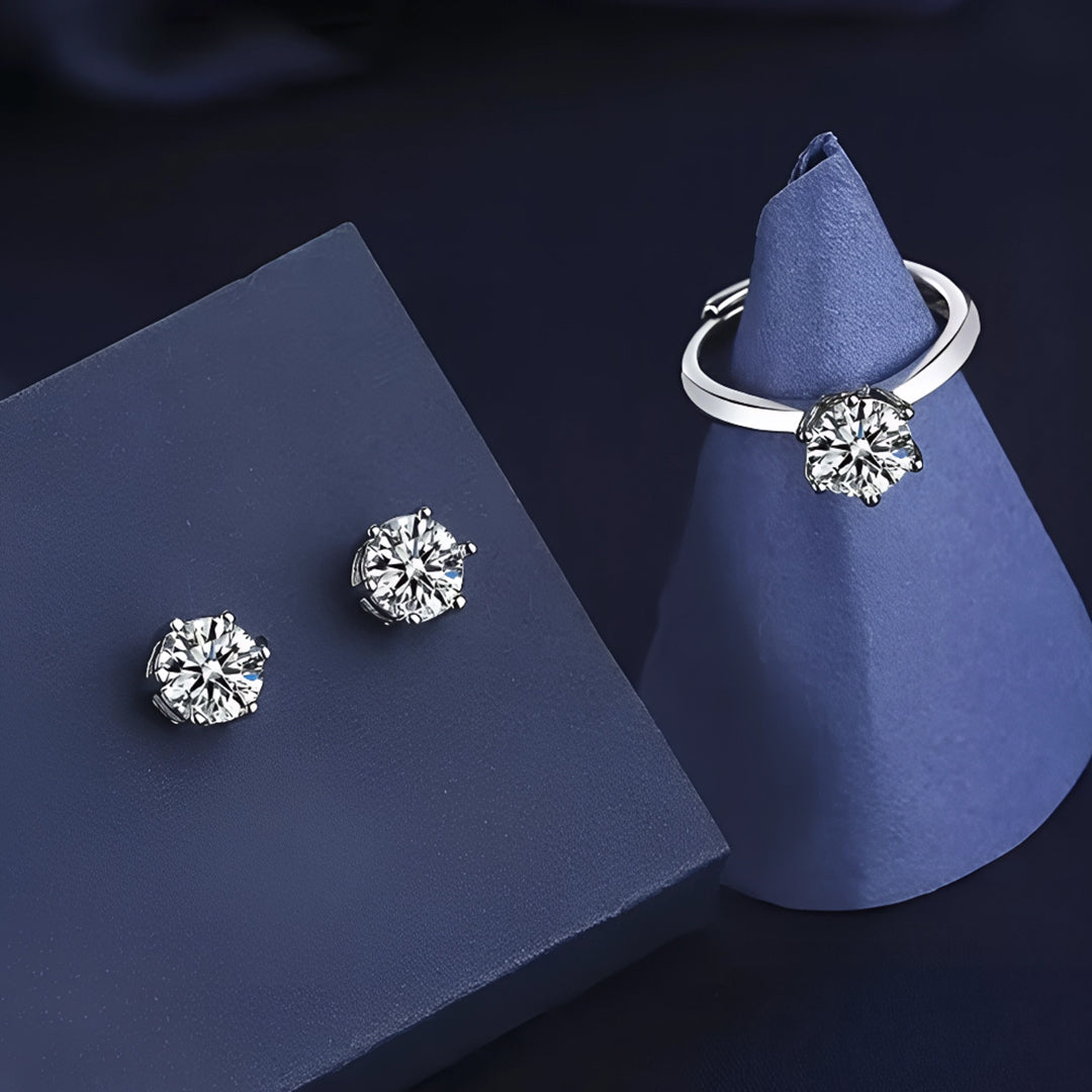 Conjunto Anillo + Pendientes Oro Blanco 18K